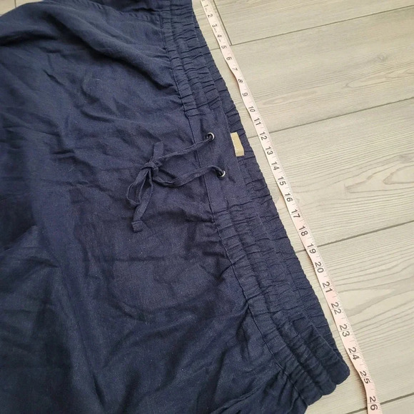 D&Co. Women's Wide Legs Pants Size 4X Blue Solid Linen Comfort Drawstring Pocket - Picture 6 of 10